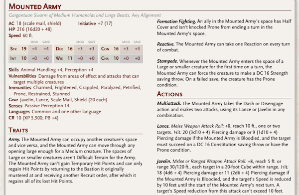 Bastion Mounted Army Statblock